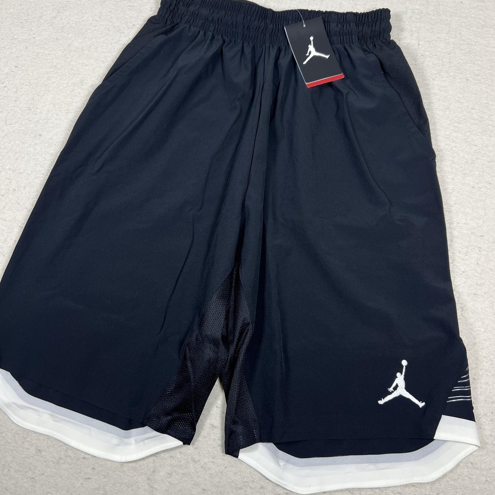 Jordan Shorts Mens Small Black Dri-FIT Basketball Mesh Striped Hem 619356-010